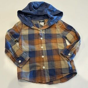 OshKosh B'gosh Boys' Blue and Brown Plaid Button Down Shirt